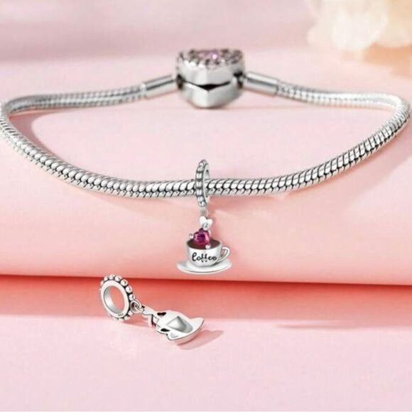 925 Sterling Silver Beverage Coffee Ice Mocha Charm - Picture 2 of 3